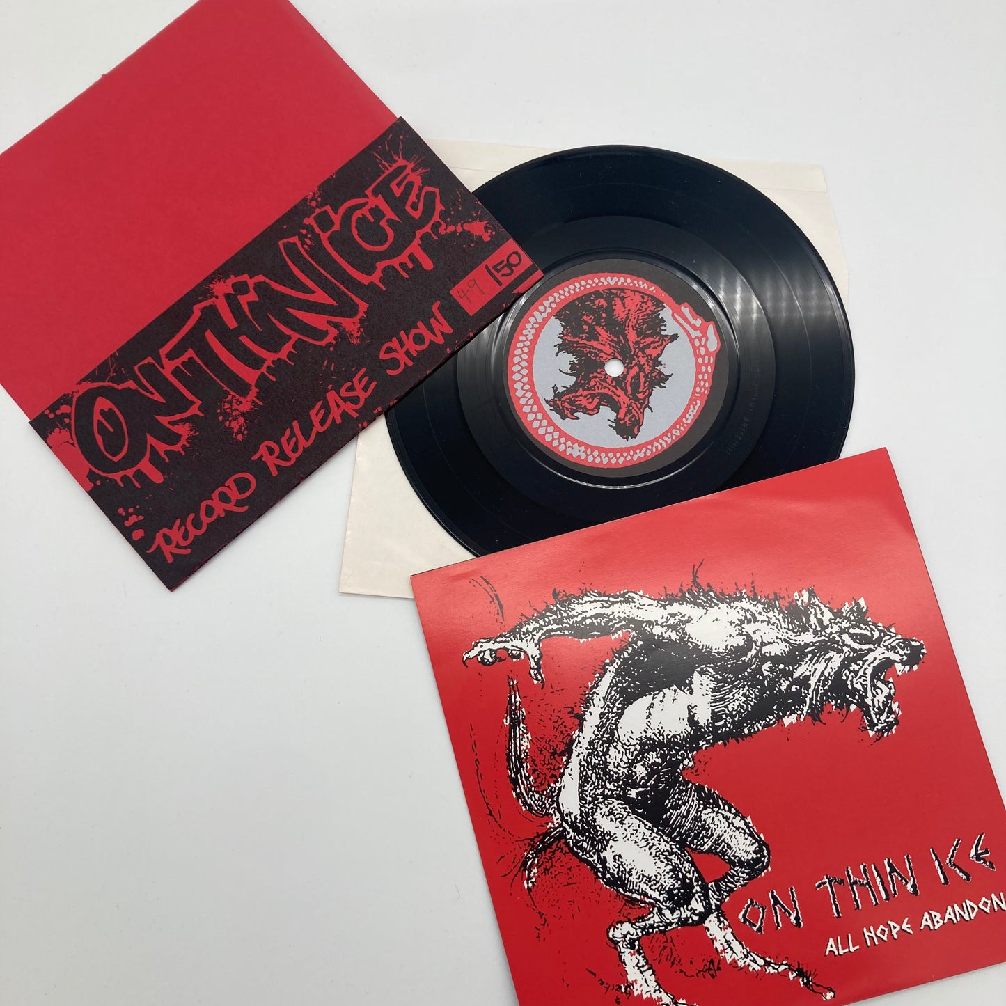 ON THIN ICE • All Hope Abandon • 7" (black record release cover red 49/50) • Second Hand